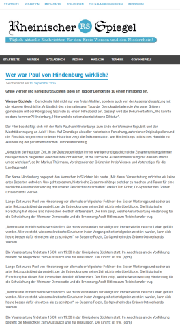 20260915-05 Rheinischer Spiegel Ankündigung 15.09.2026 Filmvorführung
